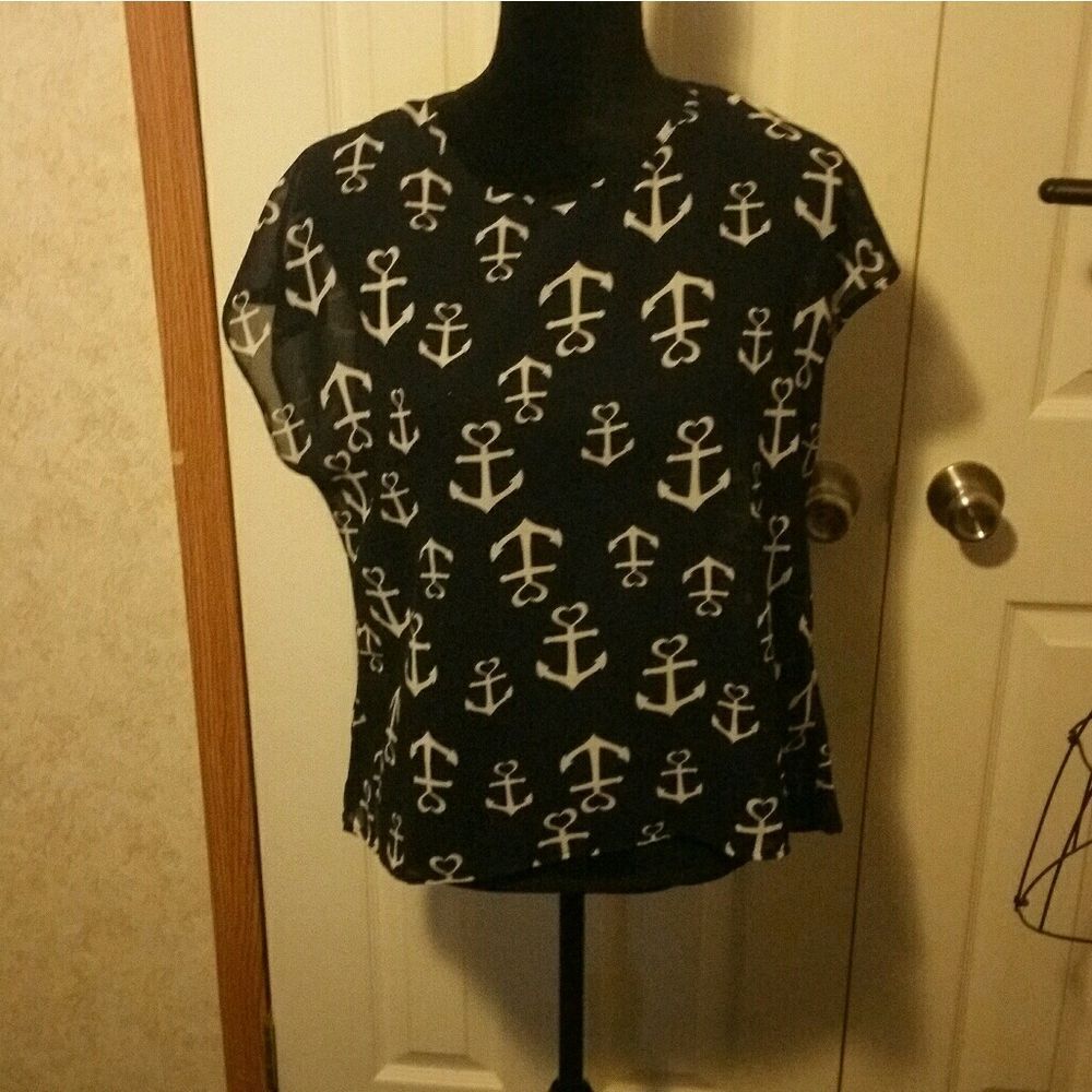 Navy sheer nautical shirt new no tags